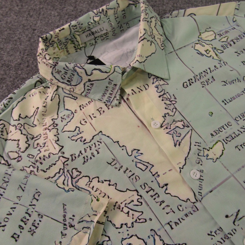 Hawalili Shirt‎ Mens XL Blue Vintage World Map Print Graphic Geography Travel